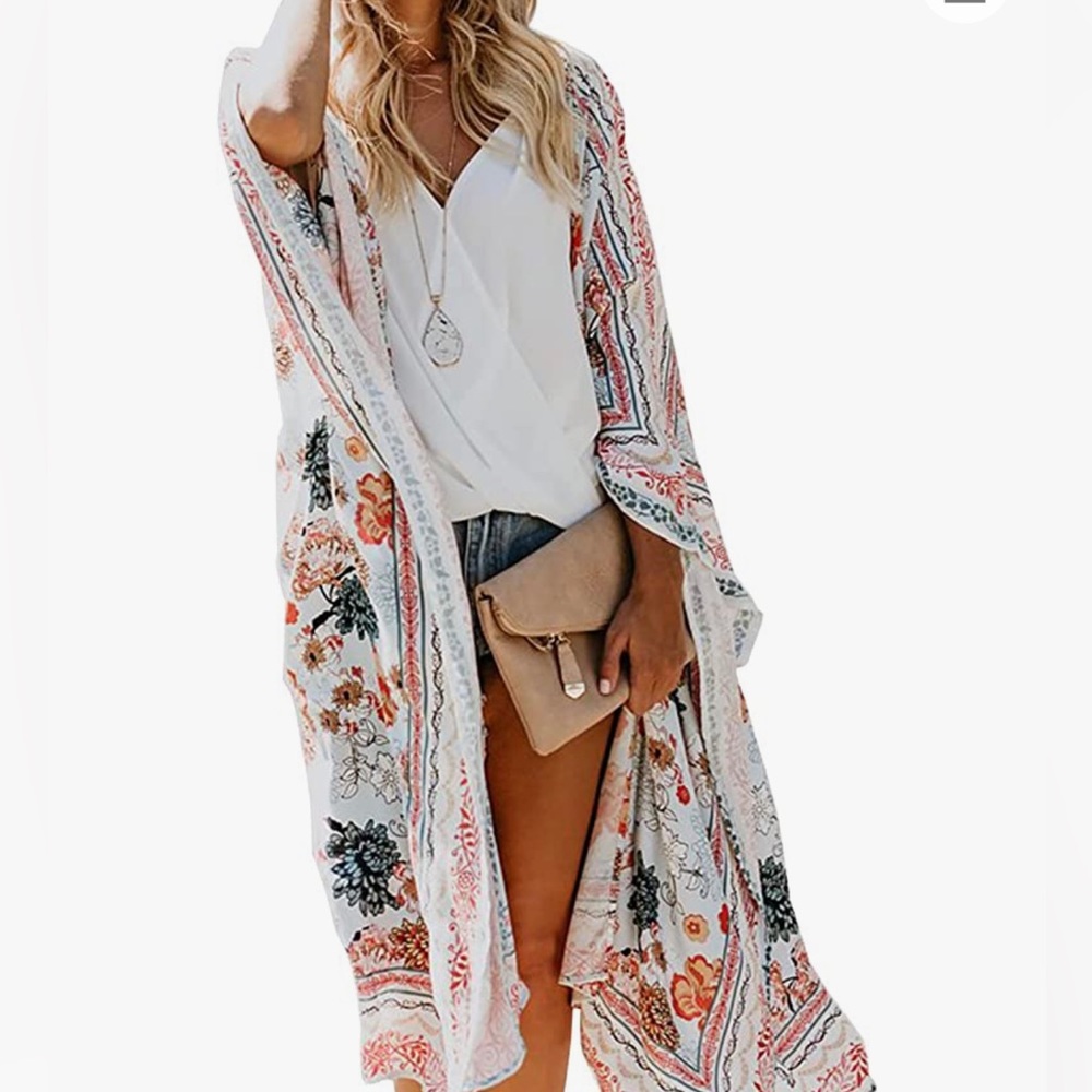 Long Flowy Kimono 
Boho Chiffon Floral